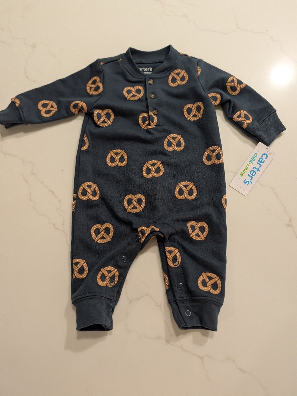 Carter's Navy One-Piece with Gold Pretzel Print